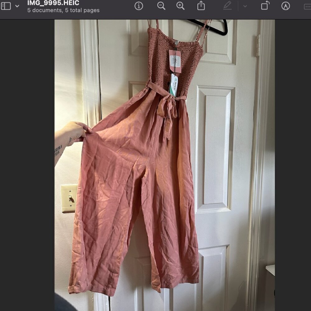 Blush Sleeveless Smocked Linen Jumpsuit - Valentine's Day Gift - Picture 12 of 15